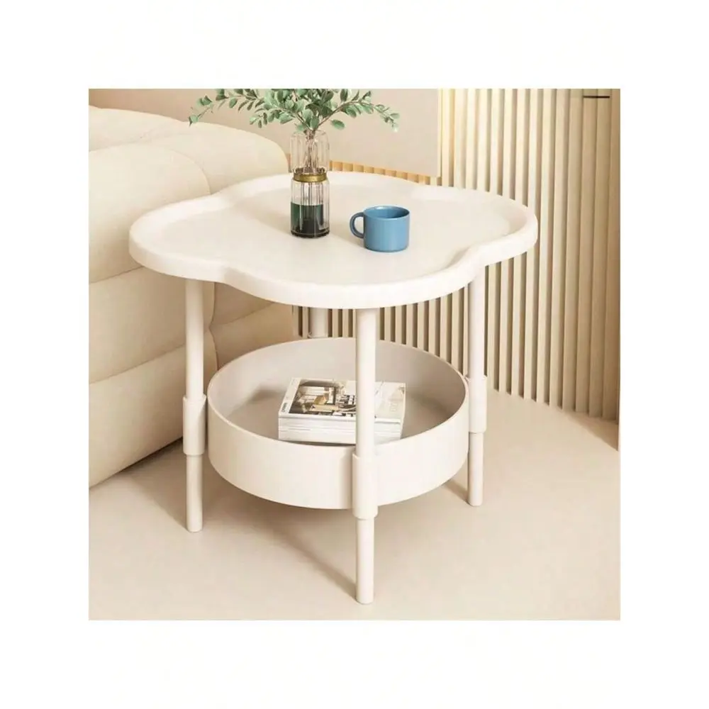 

DualLayer Sturdy Plastic Side Table, Modern Minimalist Solid Color CloudShaped With AntiSlip Edge, Storage Nightstand Coffee Ta