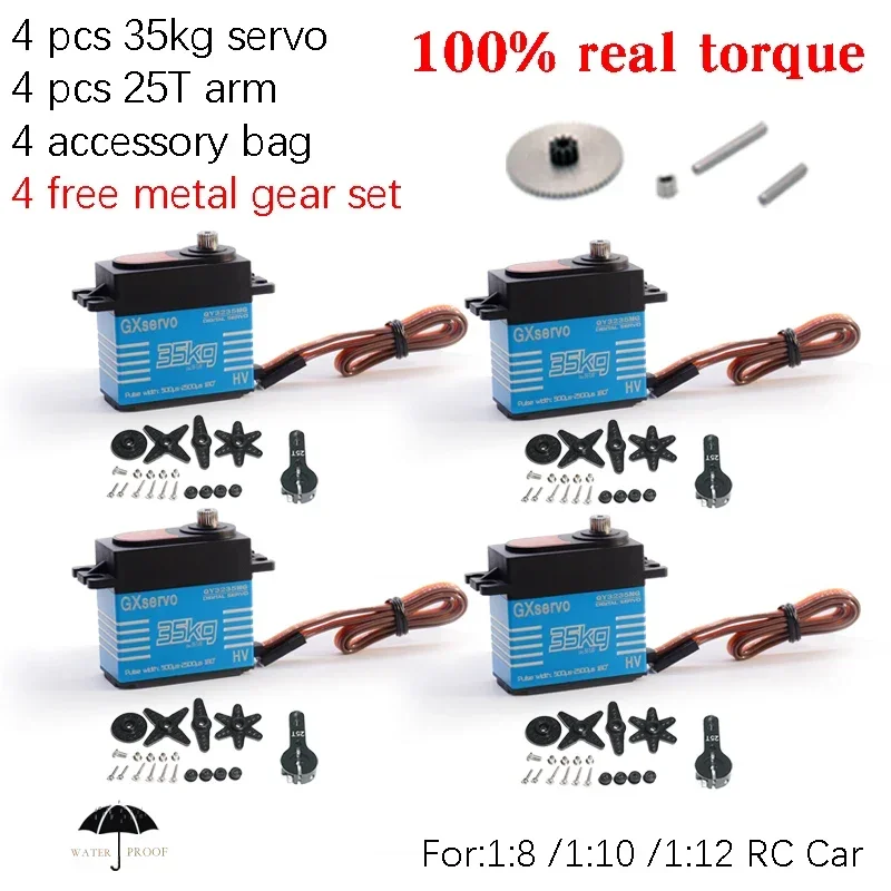 4 unidades à prova d'água 20kg 25kg 30kg 35kg 40kg servo digital engrenagem de metal 180 °   Braço 25T de alta velocidade para barco de carros de esteira rolante 1/8 1/10 RC baja