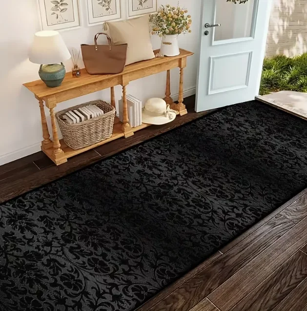 Sea Shipping Black Printed Running Mat Black Easy-To-Clean Runner Rug Perfect for Hallways Stairs and Home Decor Carpets