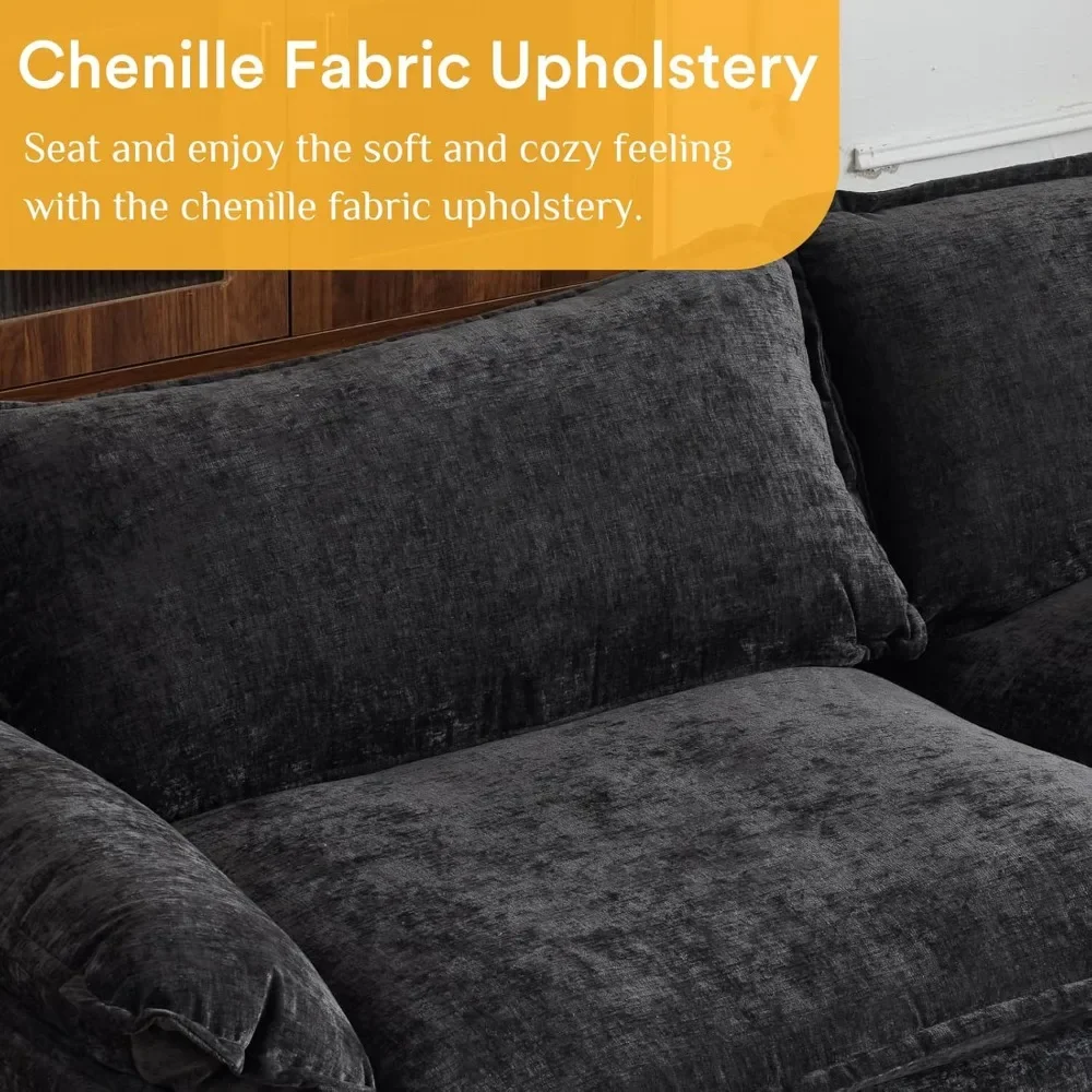 Modern L-Shaped 3-Seat Sectional Sofa with Ottoman, Chenille Upholstery for Living Room image 3