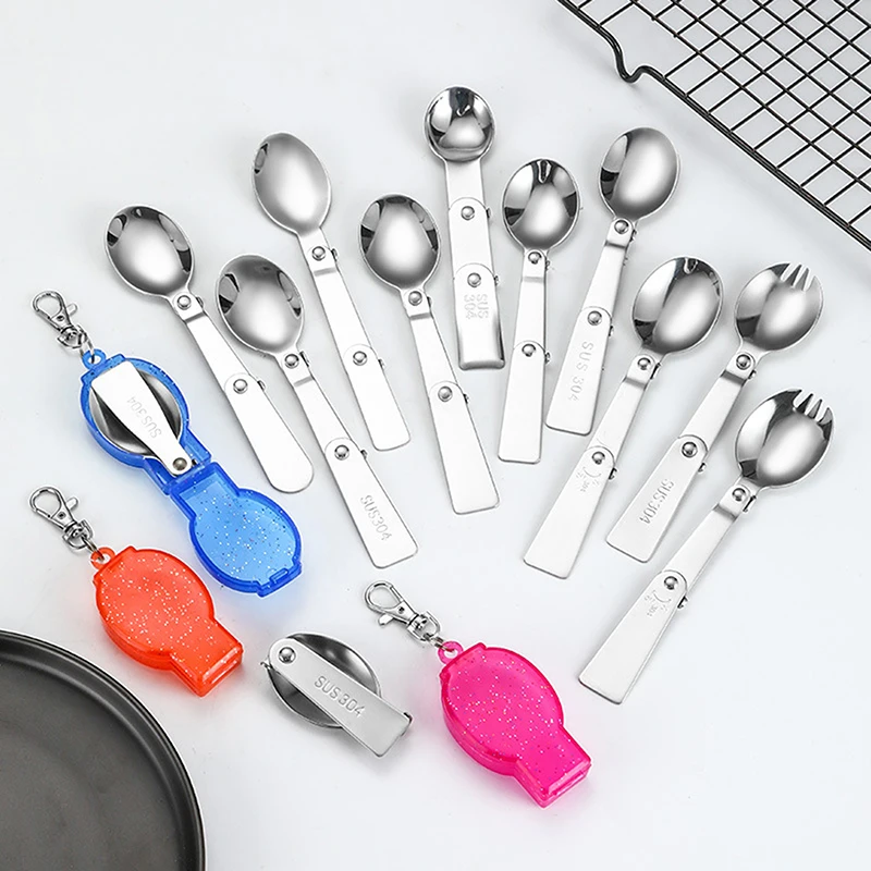 Creative Stainless Steel Folding Spoon Forks Tableware Outdoor Simplicity Portable Three Fold Spoon Fork Travel Folding Spoon