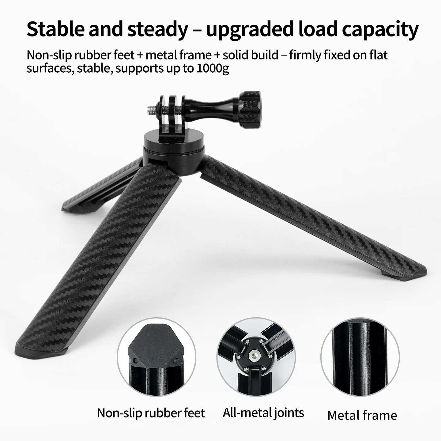 Aluminium-Desktop-Stativ mit Dämpfung, rutschfesten Fußpolstern für Telefon-Vlogs, stabile Unterstützung für Insta360 GoPro DJI Gimbal-Kamera – Detail 7