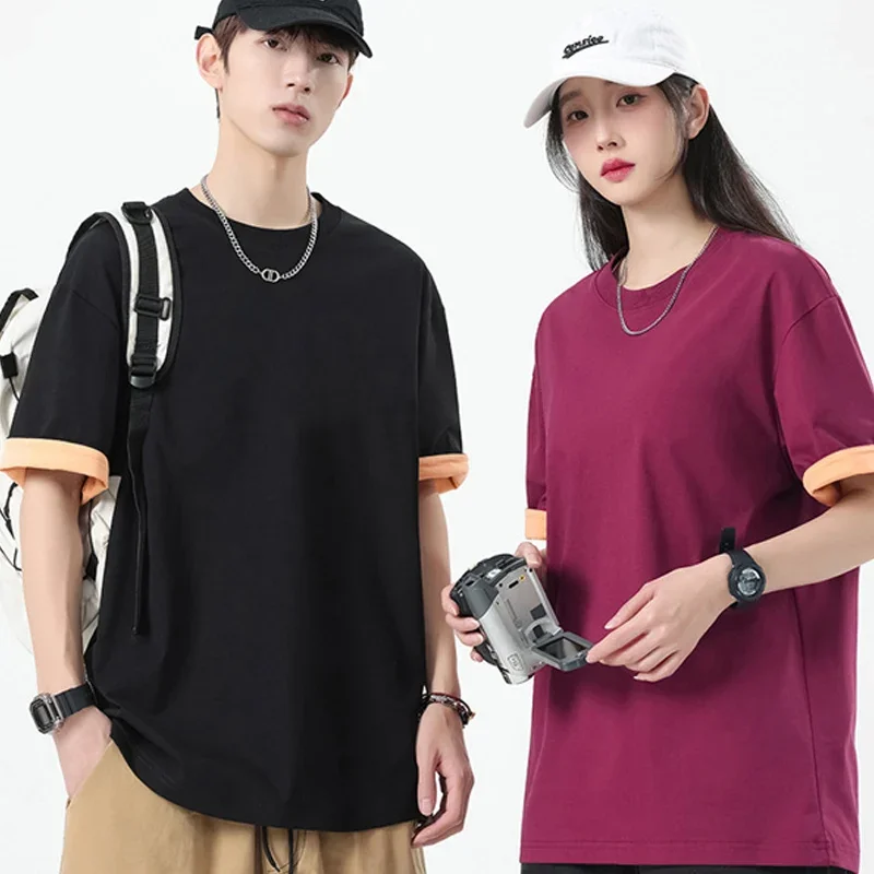 

TFETTERS 2025 New Summer Heavyweight Cotton T-Shirt American Streetwear Basic Custom Logo Print Couple Matching Unisex Tee