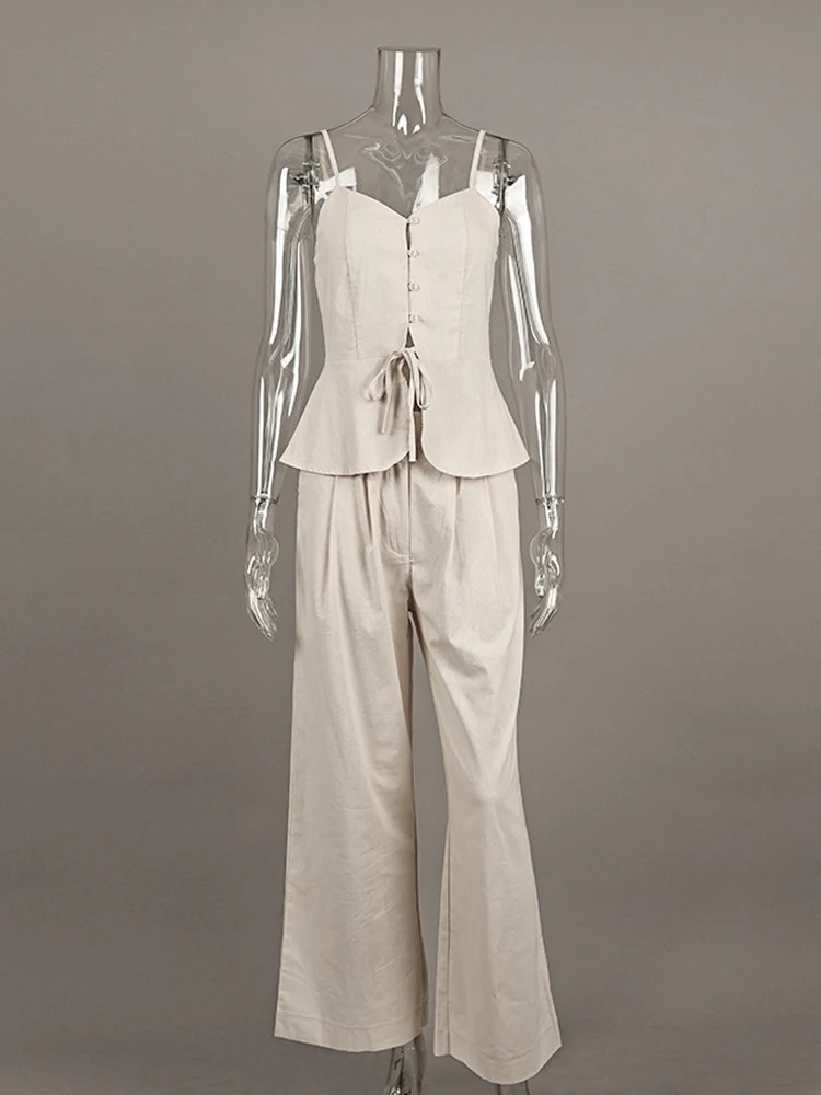 Mueyaruho Women 2026 Summer Office Pant Set Suits Solid Beige Outfits 2 Two Piece Wide Leg Matching Set For Women image 6