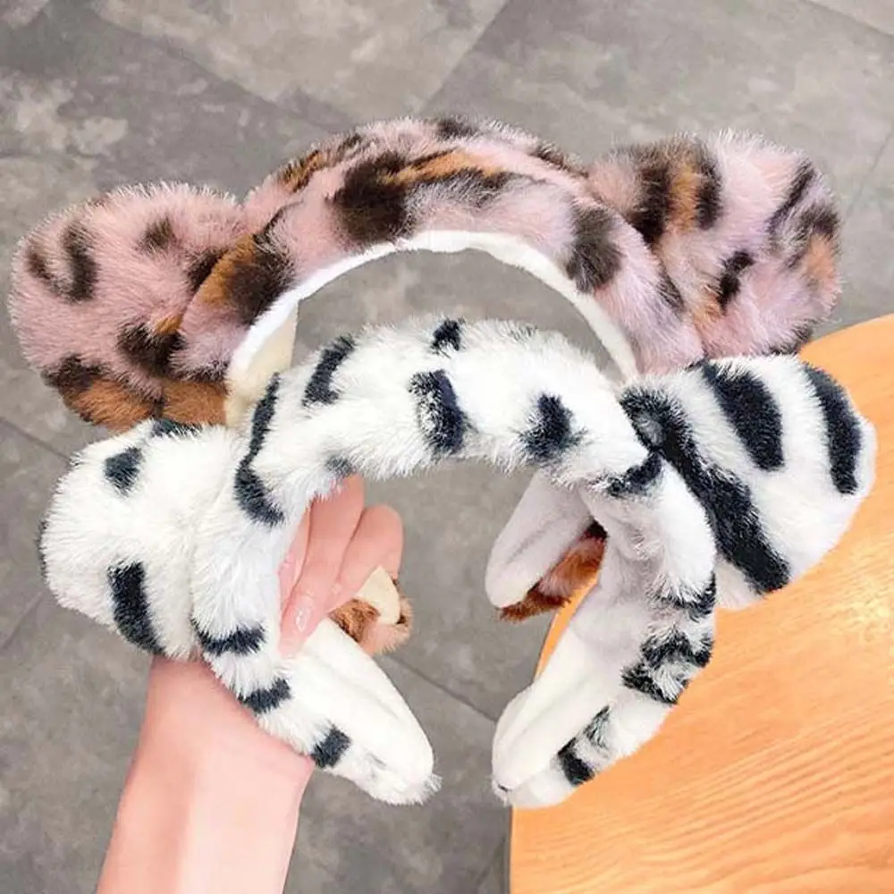 Hair Accessories Tiger Head Faux Fur Leopard Print Leopard Pattern Hair Hoop Cat Ears Headbands Washing Face Plush Hair Bands