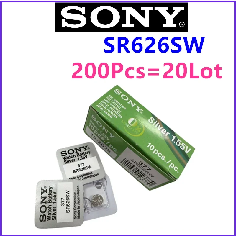 200pcs Original For SONY SR626SW LR626 AG4 1.55V Batteries LR66 377 377A Alkaline Battery Watch Toys Car Remote Coin Cell