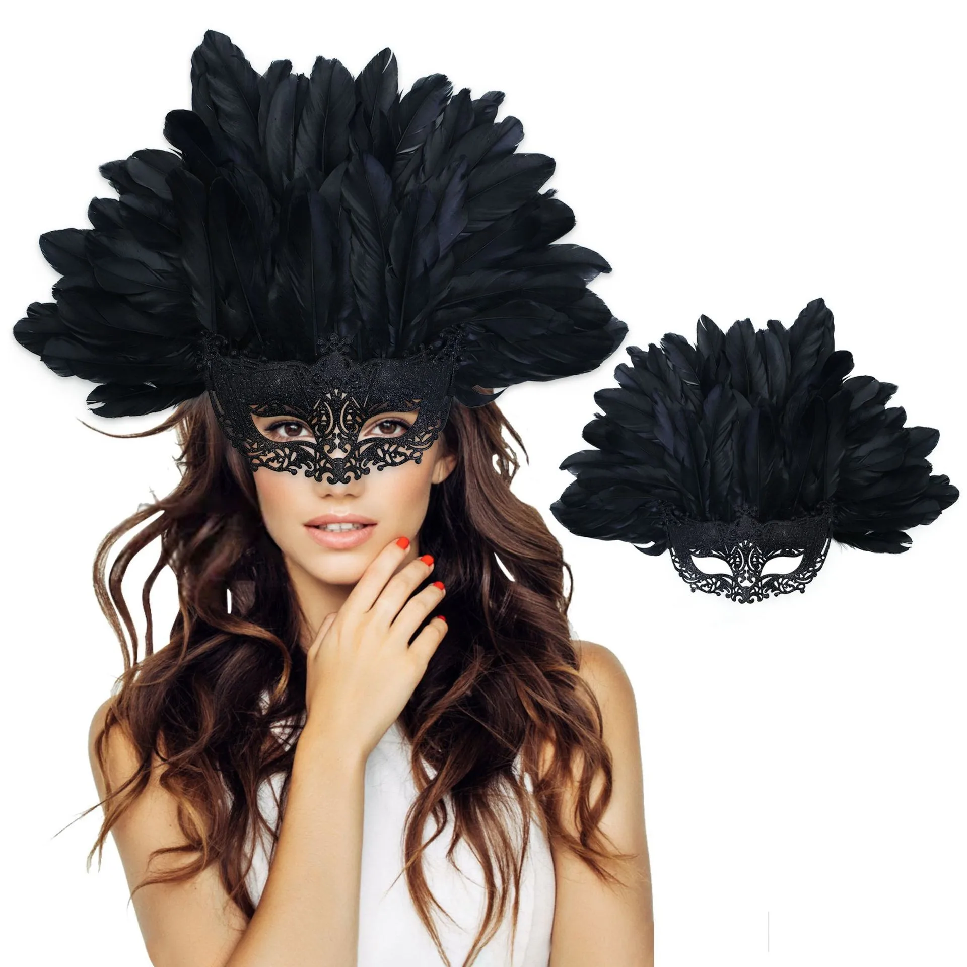 Large Feather Mask Half Face Cover Cosplay Props for Cosplay Costume Party Mardi Gras Carnival Masquerade Halloween Decoration