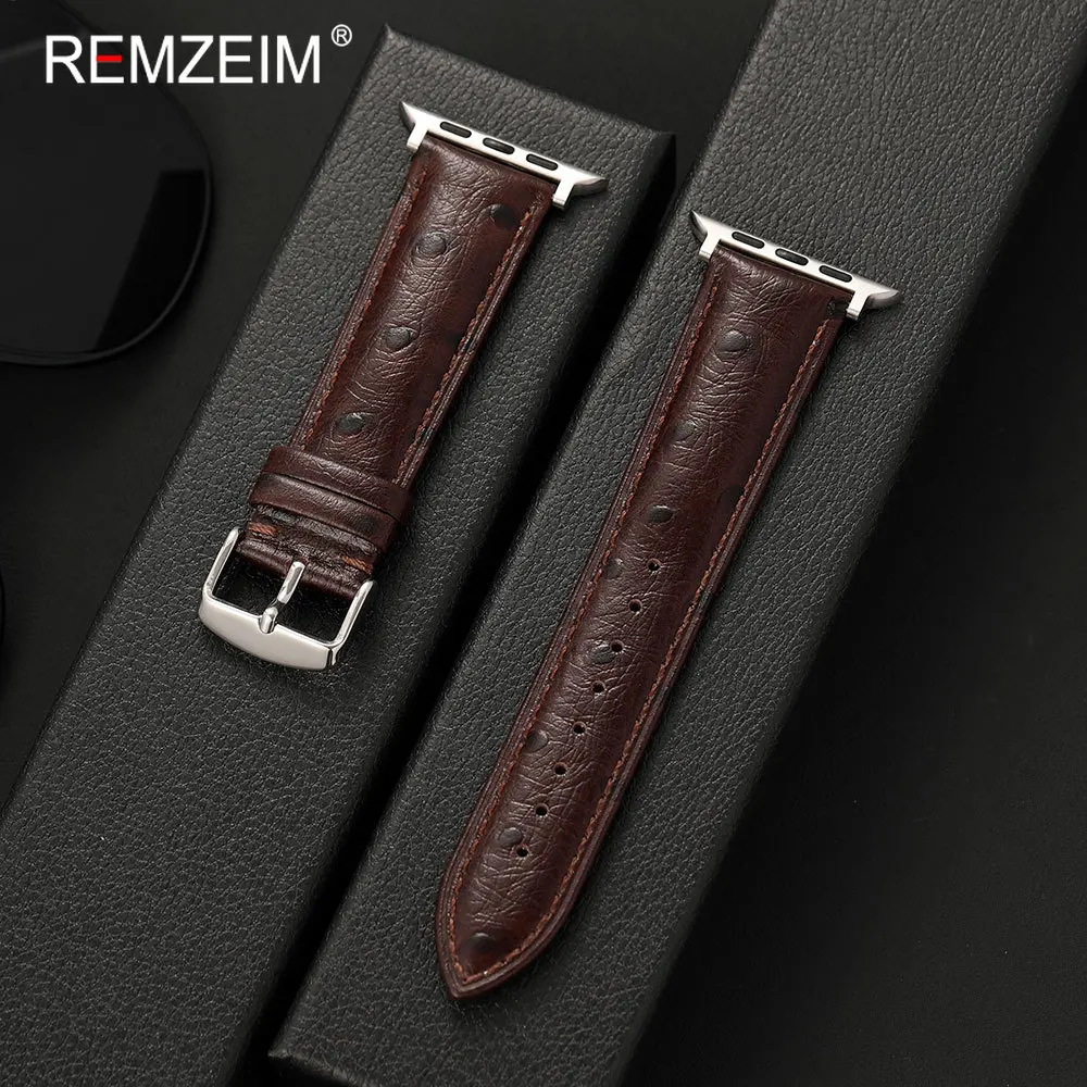 Personality Ostrich Texture Leather Watch Band For Apple Watch Series 1-11 Ultra SE For iwatch 38mm-49mm Business Strap