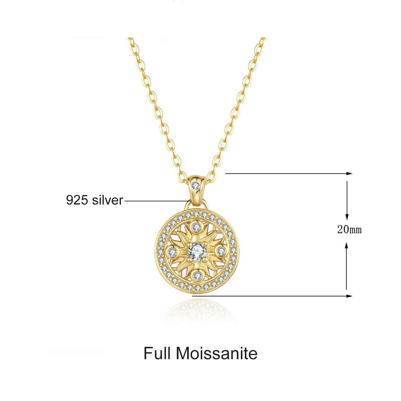 Sunflower Full Moissanite Compass Pendant Necklace Antique Plated 18k Gold S925 Silver Collarbone Chain for Women Fashion Jewelr
