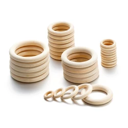 Unfinished Wooden Rings Multiple Sizes Solid Color Natural Wood Circle Rings for Macrame Craft Jewelry Decorative Wooden Hoops