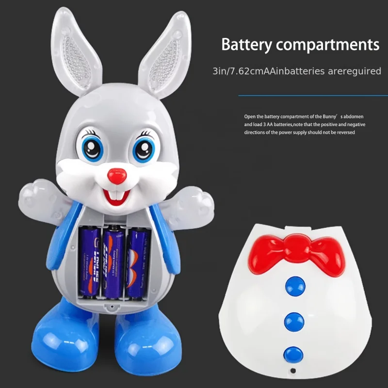 子供向けの人気のかわいい電動うさぎのおもちゃ、ダンス、歌、揺れるライトと音楽付きの漫画風うさぎ。