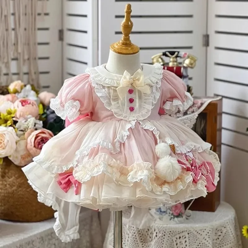 

My Melody Girls Lolita Dress Vintage Lace Party Dress for Kids Summer Ruffled Tutu Skirt Princess Costume Party Anime Gift
