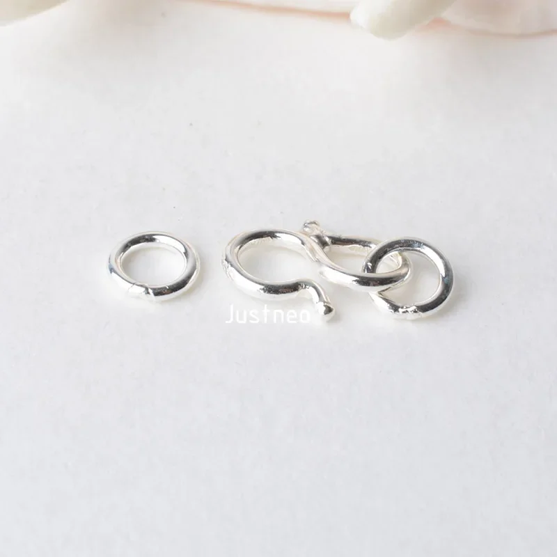 Solid 925 Sterling Silver S-shaped Clasp Hook with Closed Jump Ring, for Necklace / Bracelet Jewelry diy Components