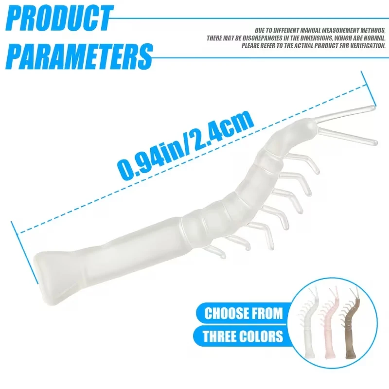 Bionic white shrimp hook locator, available in three colors, tangle-free bend center penetration design, assists hook positionin