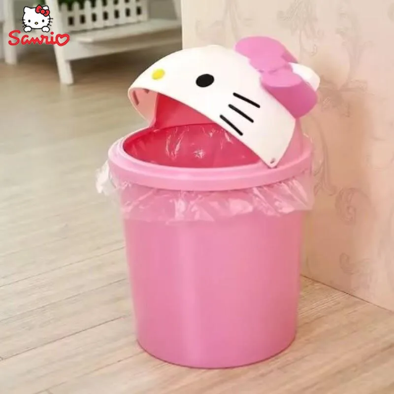 Sanrio New Anime Hello Kitty Dustbin Trash Can Rubbish Bin Garbage Binsanrio Kawaii Trash Paper Basket Can Living Room Bedroom