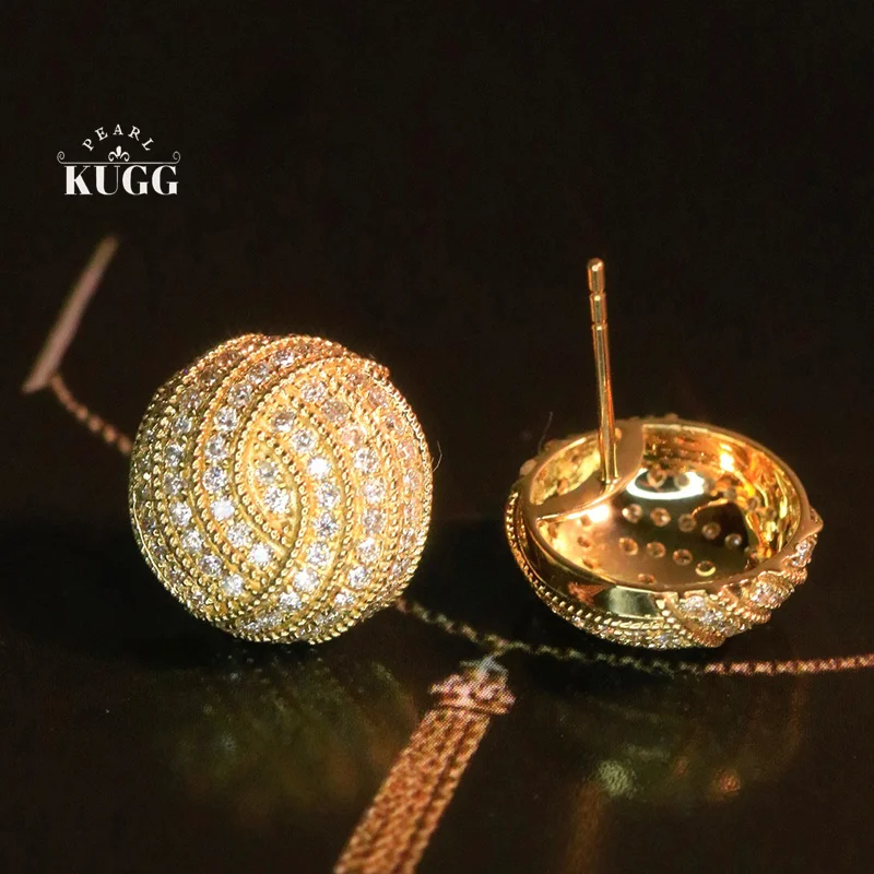 

KUGG 100% 18K Yellow Gold Earrings Vintage Elegant Style 0.76carat Real Natural Diamond Stud Earrings for Women Fine Jewelry
