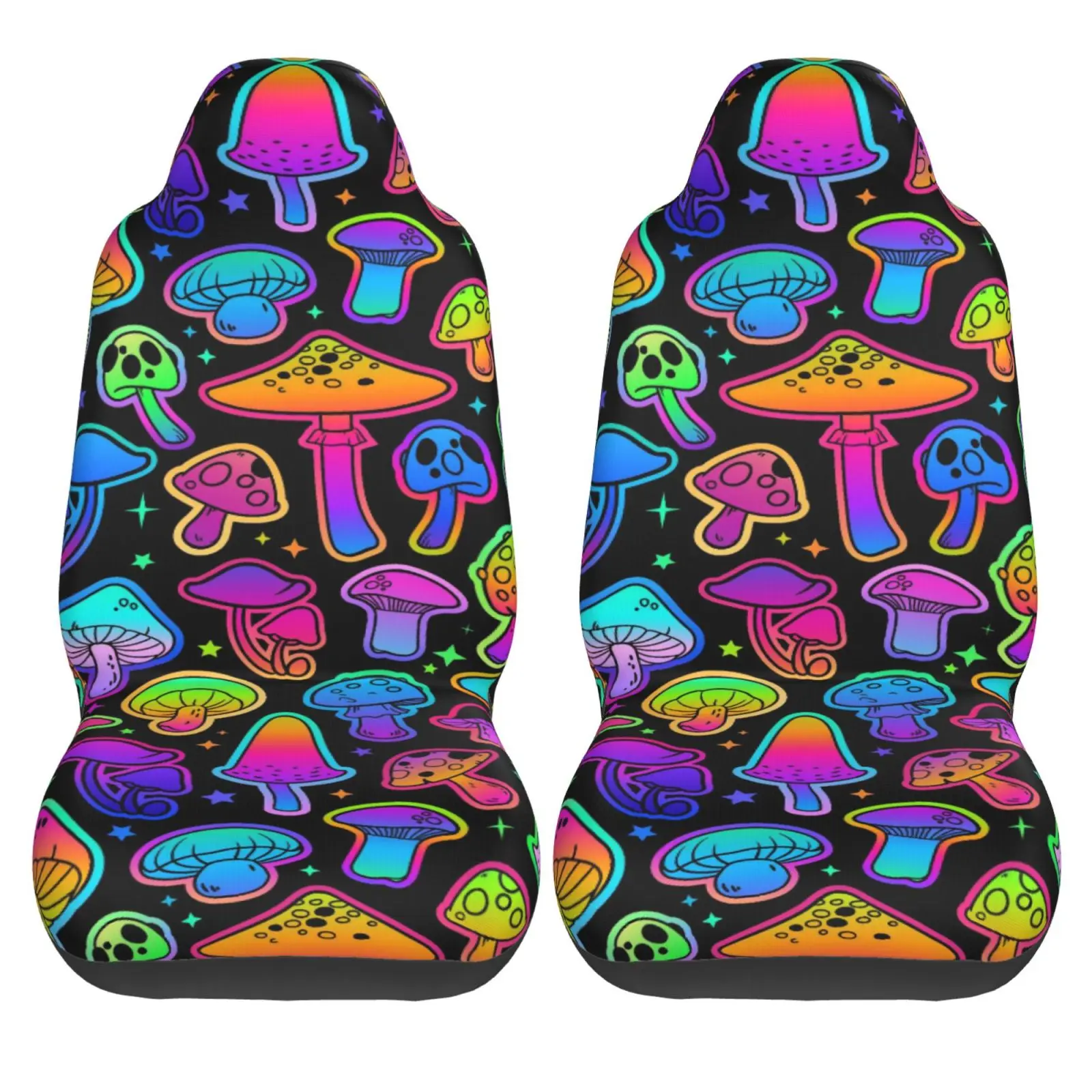 Colorful Psychedelic Mushroom Print Universal Car Seat Covers Fit Any Car Truck Van SUV Auto Seat Cover Protector 2 Pieces