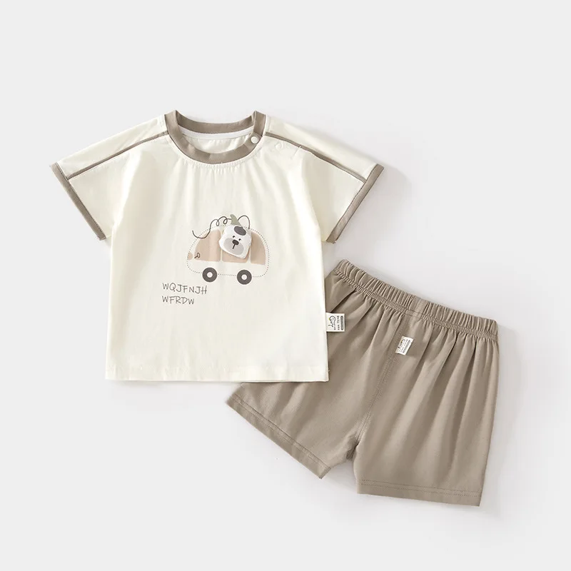 

Baby Short-Sleeved T-shirt Suit Home Wear Thin Ice Skin Cotton Summer Children's Shoulder Open Shorts Loose Baby Outerwear