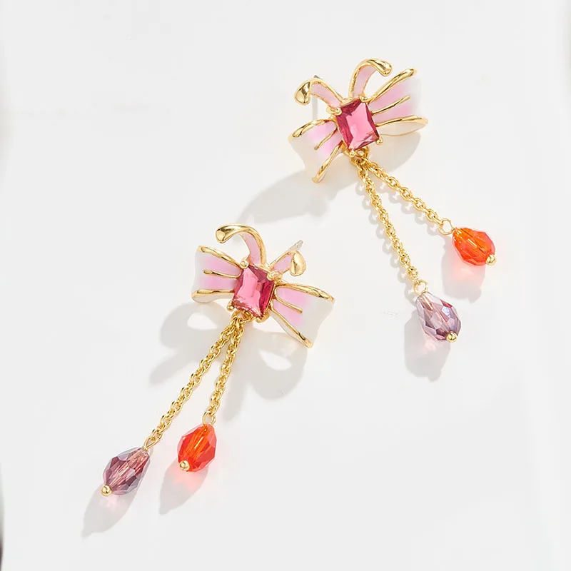 

Fashion Pink Gradient Hand-painted Enamel Long Tassel Earrings Fashion Cute Rabbit Ears Face-shaping Women's Earrings
