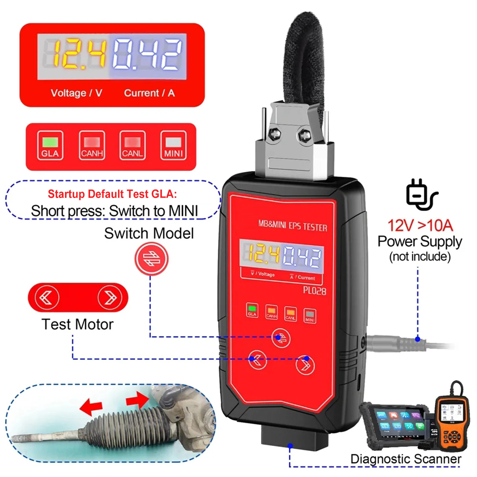 PL028 For Mercedes Benz & BMW MINI Wheel Steering Motor EPS Tester Electric Power Steering Vehicle Diagnostic tool