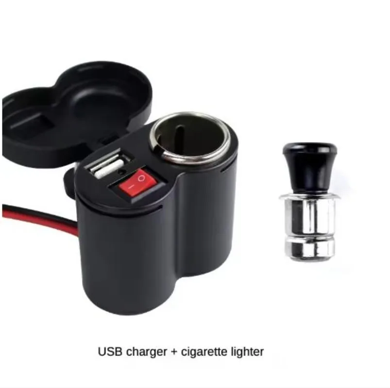 12V Motorcycle Dual USB Charger with Switch, Waterproof Cigarette Lighter Socket, Motorcycle Handlebar Clamp