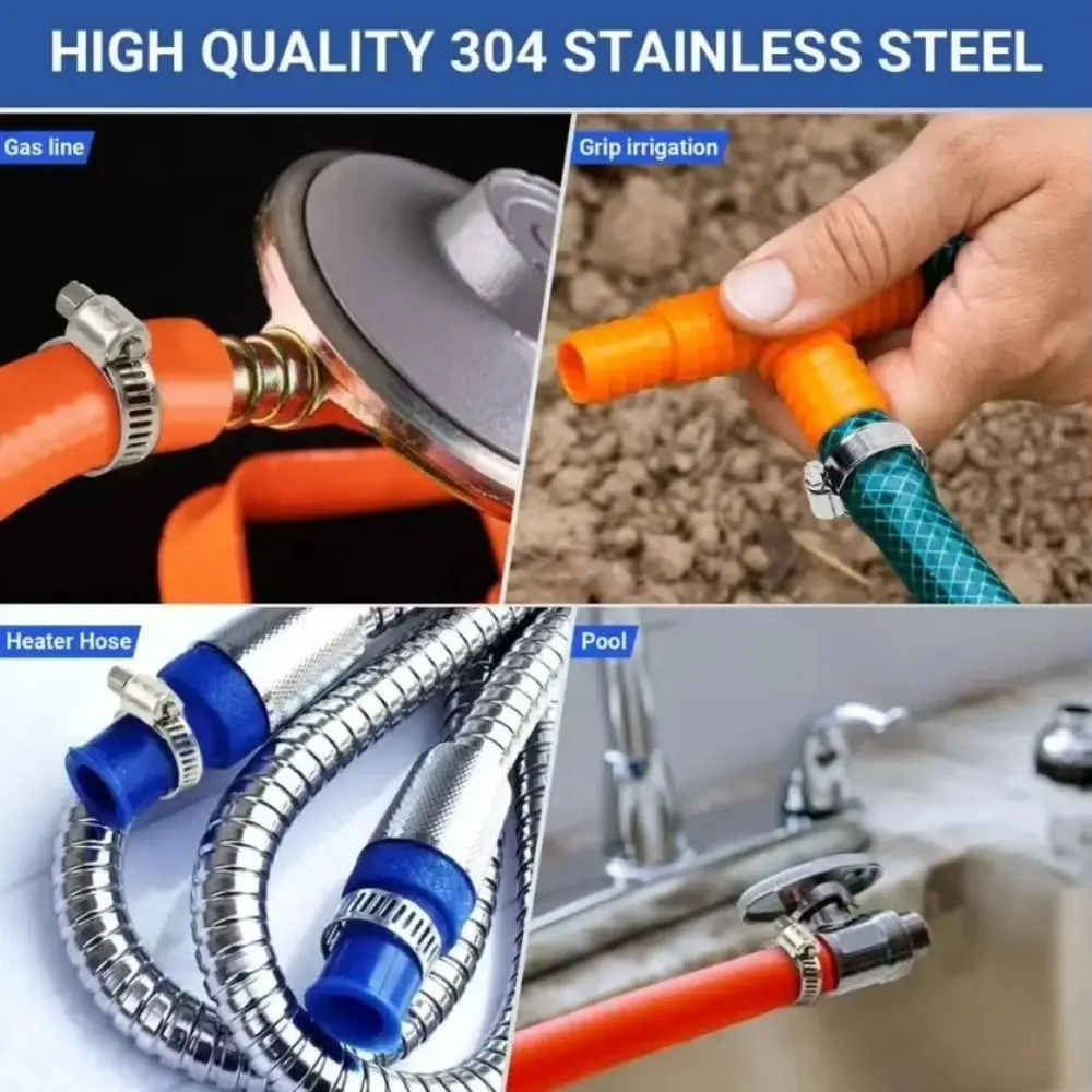 304 Stainless Steel Stainless Steel Hose Clamp Adjustable Hoop Type Pipe Clamp Hoop Multi Size Adjustable Pipe Clamp Pipe Fixing