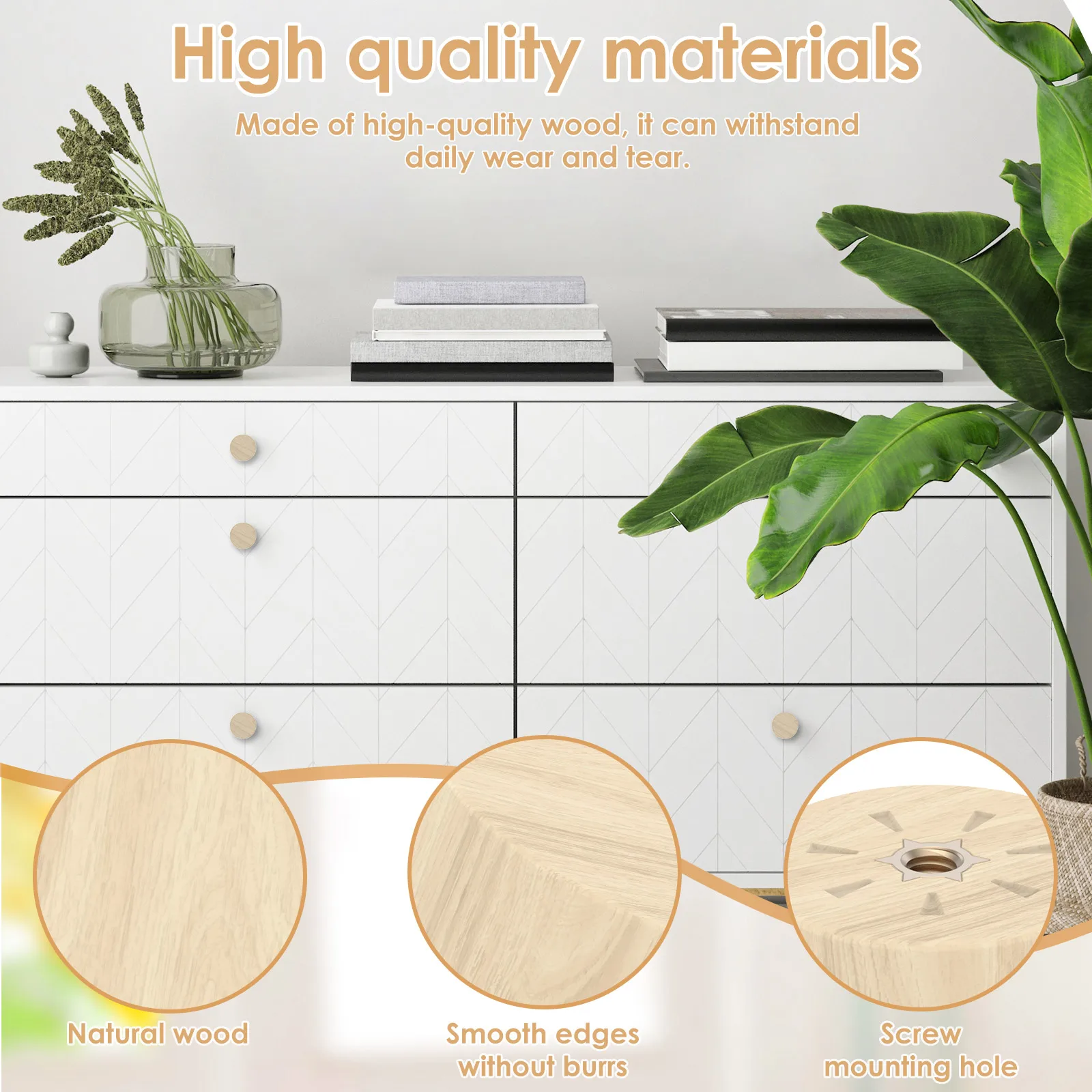 20Pcs Wooden Drawer Knobs Set Cabinet Furniture Door Drawer Flat Top Pull Handle Round 35mm Wardrobe Hardware