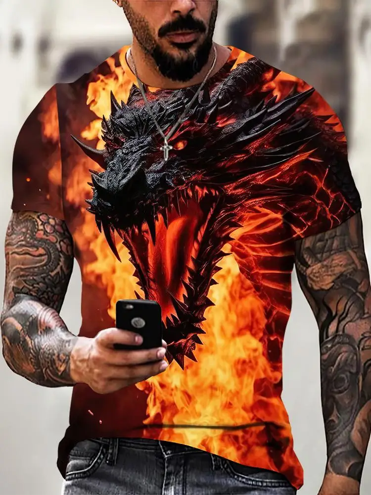 Men's Dragon T-shirt Fashion 3d Printed T Shirt Animal Pattern Short-sleeved Summer Oversized Streetwear Tees Casual Men's Tops