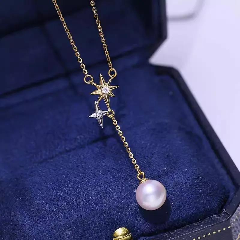MeiBaPJ 8mm Natural Round Pearl Fashion Stars Pendant Necklace 925 Sterling Silver Fine Wedding Jewelry for Women