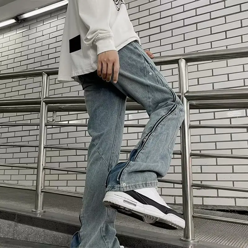 

American Style High Street Men's Flared Jeans Spring Autumn Loose Oversize Straight Leg Long Pants Youth Wear Denim Jeans