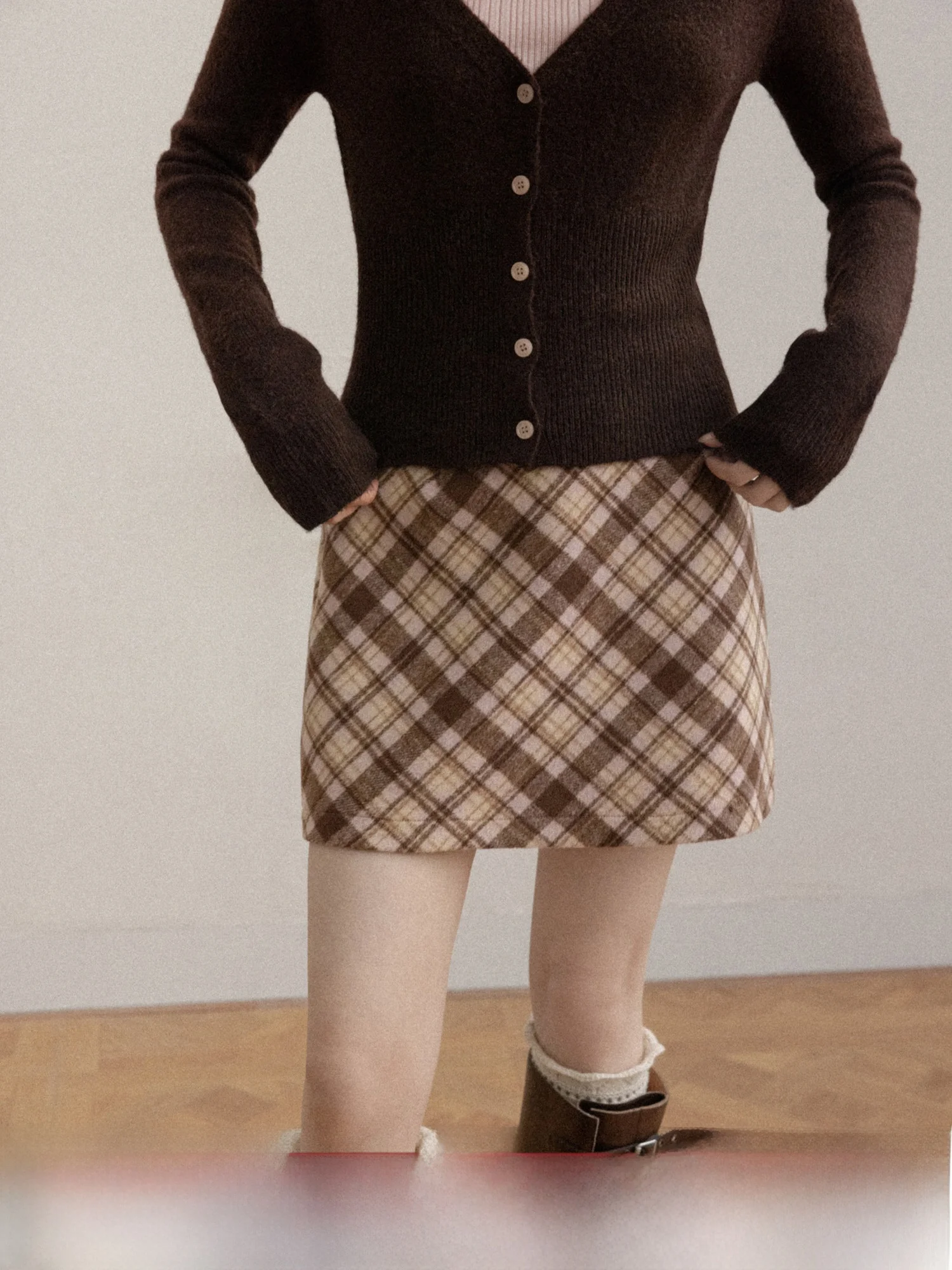 

Юбка А-силуэта с высокой талией, женская, в клетку, в американском ретро-стиле, зимняя, удобная для повседневной носки, короткая, повседневная, теплая, из полиэстера