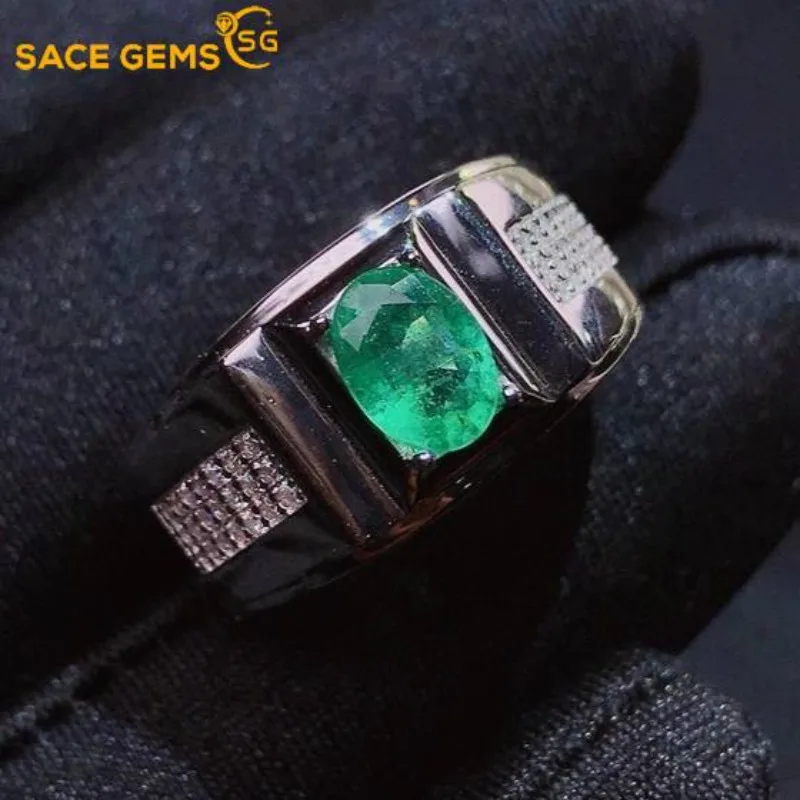 

SACE GEMS Resizable Luxury 5*7MM Natual Emerald Ring for Man S925 Sterling Silver Wedding Engagement Fine Jewelry Gift Wholesale