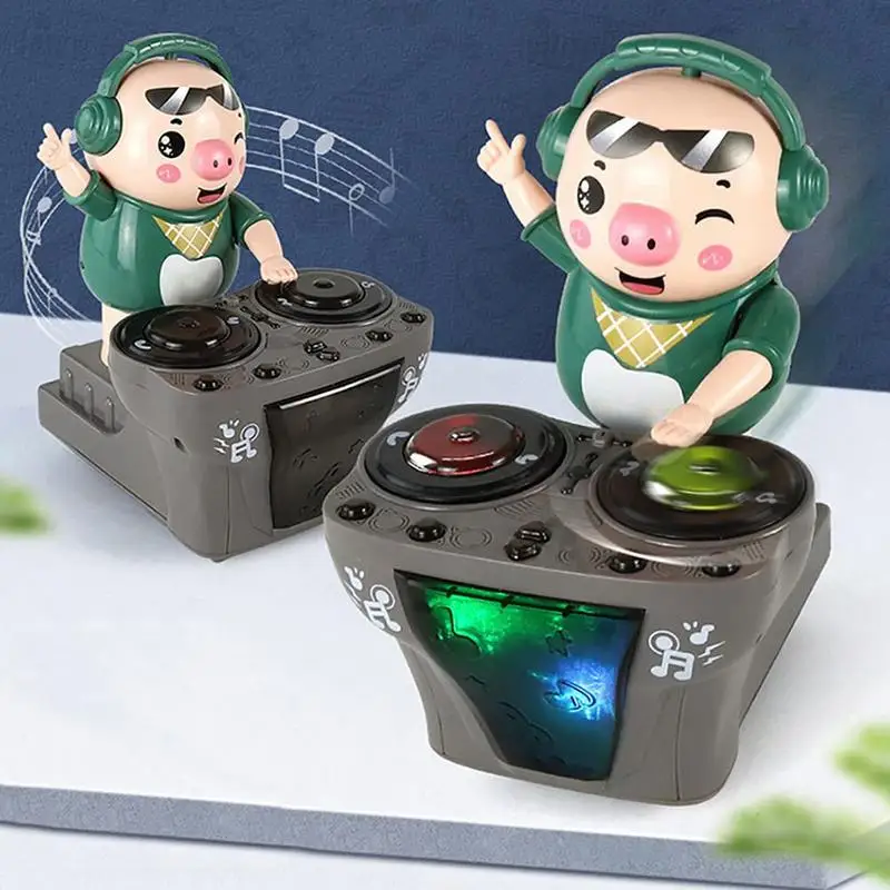 Cartoon DJ Rock Pig Electric Toys with Music and Light Children's Dancing Rock DJ  Dolls Disc Music Toys for Baby Kids Birthday