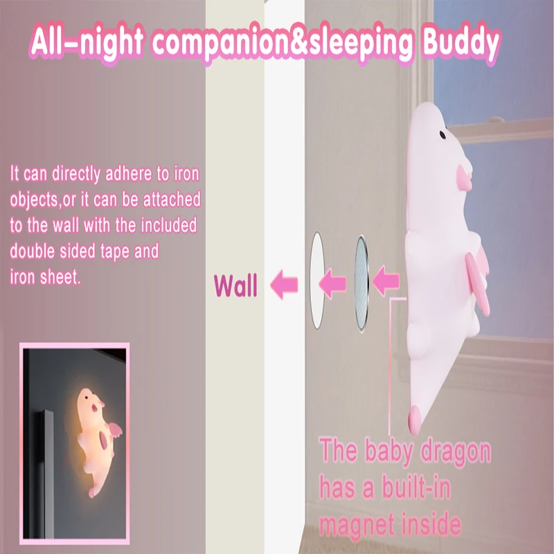 Dragon Night Light for Kids, Rechargeable 7 Colors Silicone Night Lights with Magnetic Base & Timer, Dimmable Nursery