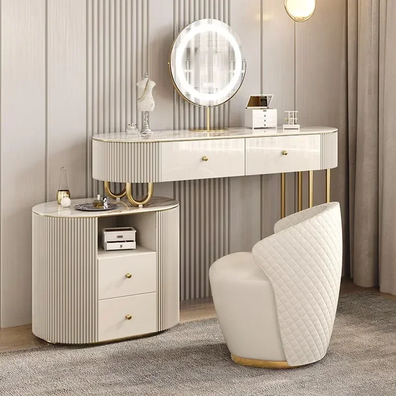 

Luxury Dressing Table White Makeup Led Mirror Chair Dressing Table European Storage Penteadeira De Maquiagem Furniture Makeup