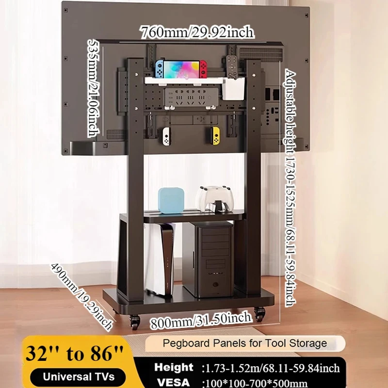 Mobile TV Stand for 40-100” TVs,Tilt TV Cart Holds up to 150 kg Portable Stand with Storage Shelf Rolling Floor VESA 800x600mm