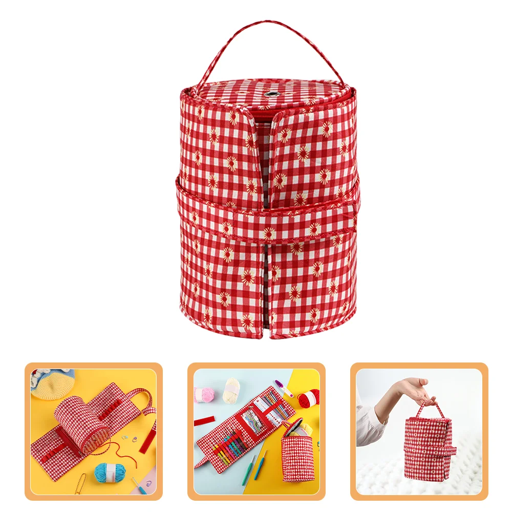 

Polyester Knitting Hook Storage Bag Red White Gingham Daisy Crochet ganizer Tool Case Reusable Handbag Yarn Needle