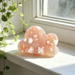 1pc Natural High Quality Cherry Flower Agate & Moss Agate & Green Aventurine & Fluorite Cloud Carving Ornament,Healing Gift for