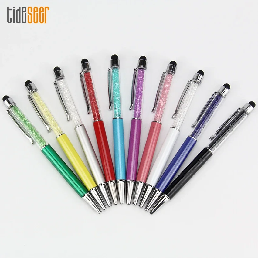 300pcs Luxury Crystal Stylus Pen Diamond Ballpoint Pens Stationery Ballpen 2 in 1 Touch Pen for Capacitive Screen For Phone PC