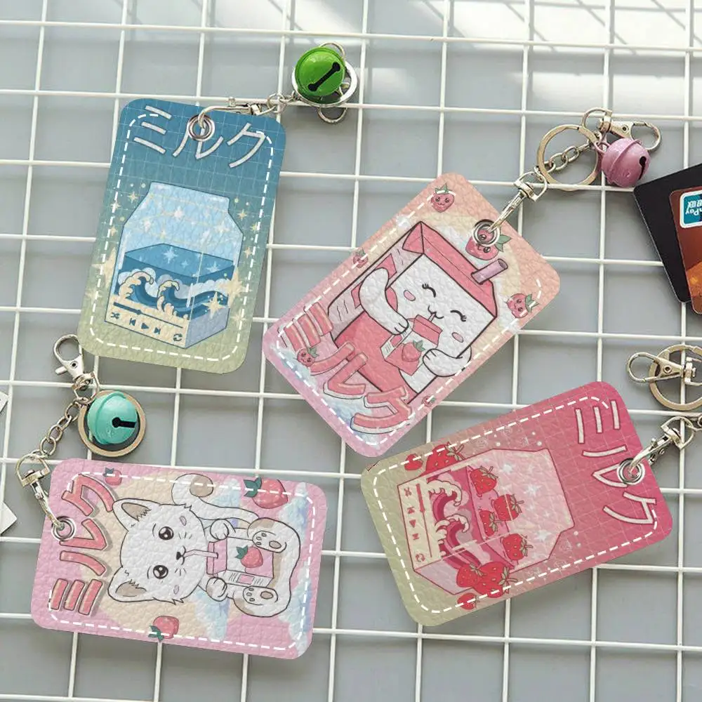 

Эстетичный держатель для карт Milk Kanagawa Wave Lofi, подходит для кредитных и проездных карт, прямоугольный защитный чехол для ключей из мягкой кожи
