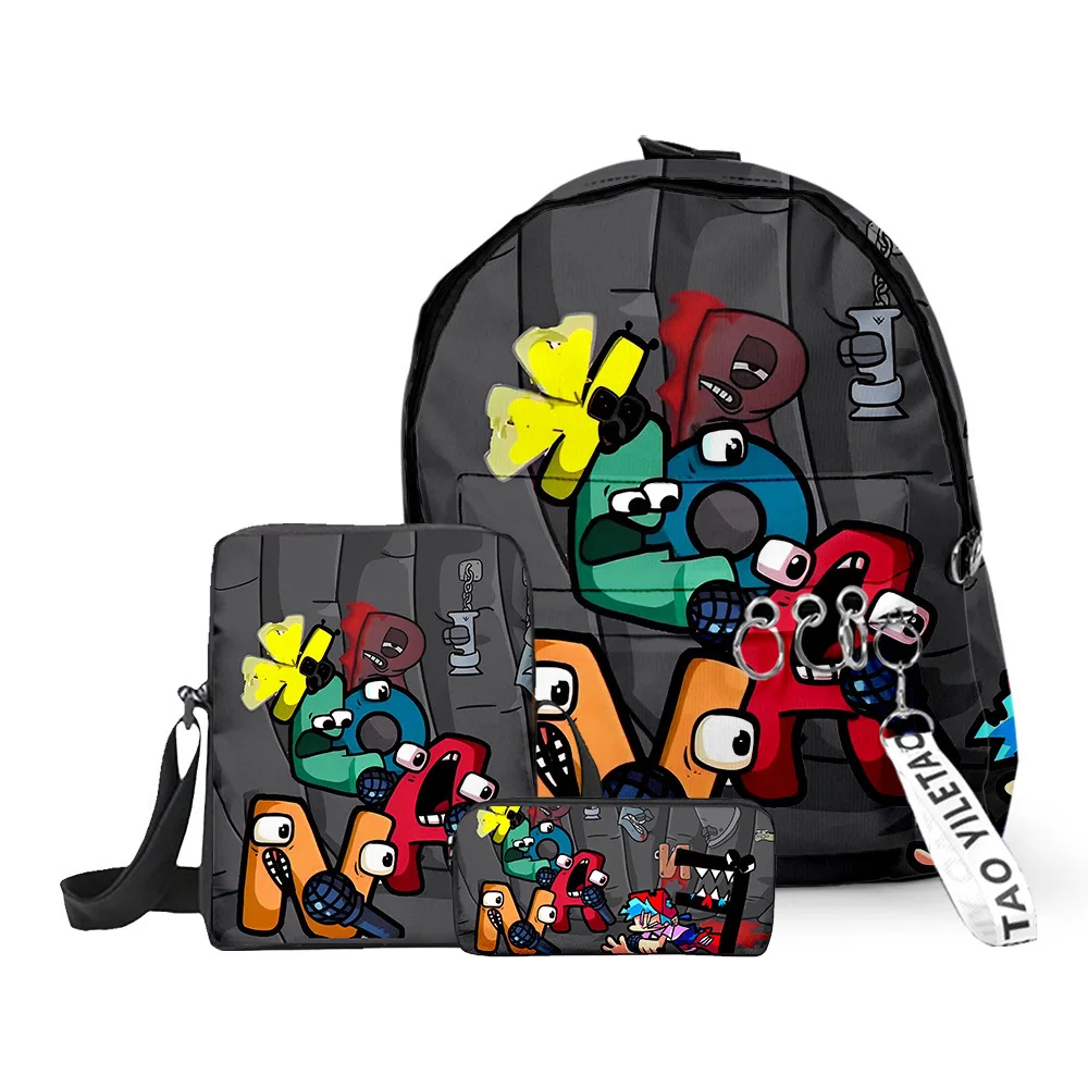Cartoon Novelty Alphabet Lore 3D Print 3pcs/Set School Bags Keychains Oxford Small Backpack Inclined shoulder bag Pencil Case
