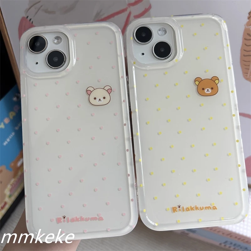 جميل اليابان البولكا نقطة الكرتون Rilakkuma زوجين جراب هاتف آيفون 16 برو 15 14 13 12 11 بروماكس زائد الراقية بسيط Y2k غطاء