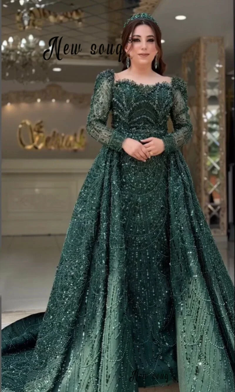 formal green dresses for sale Portia And Scarlett 21218 Prom Long Dress Puffed sleeve Neckline Formal Elegant Emerald Green Dress