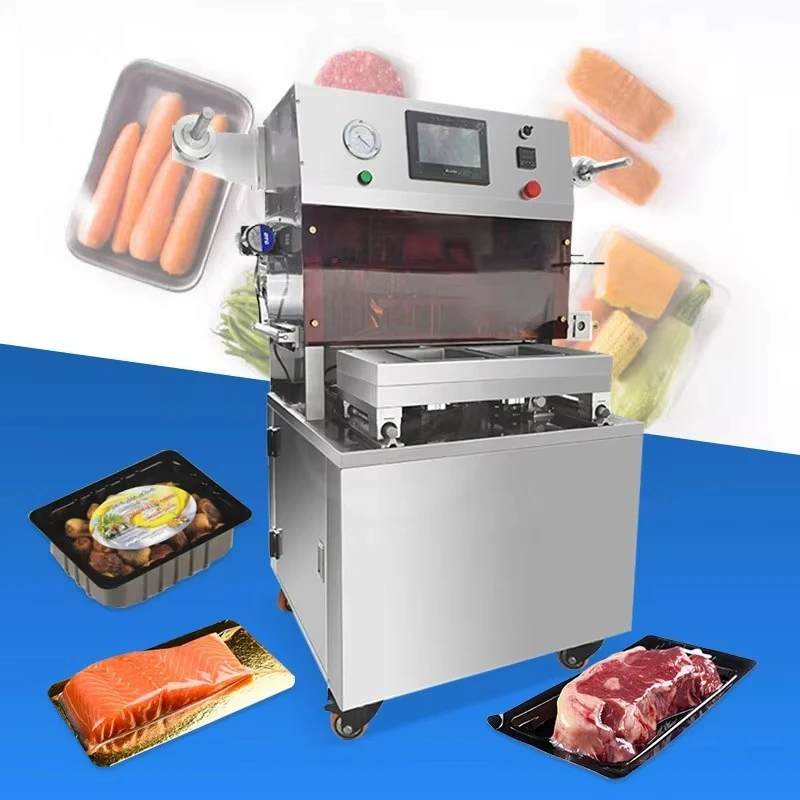 Automatic MAP Tray Packaging Machine with Nitrogen Flushing for Ready Meal and Flat Bread Skin Vacuum Sealer Custom