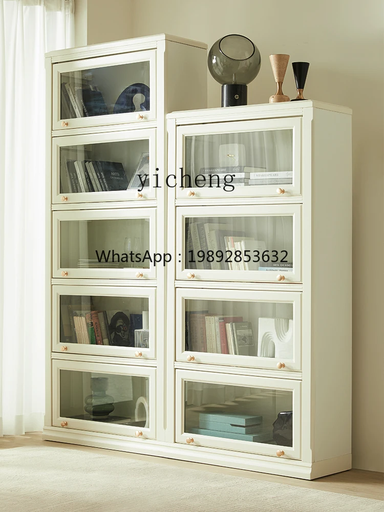 ZZ XL Bookcase White Glass Door Combination Modern Bookshelf Floor Children Storage Cabinet Solid Wood - view 3
