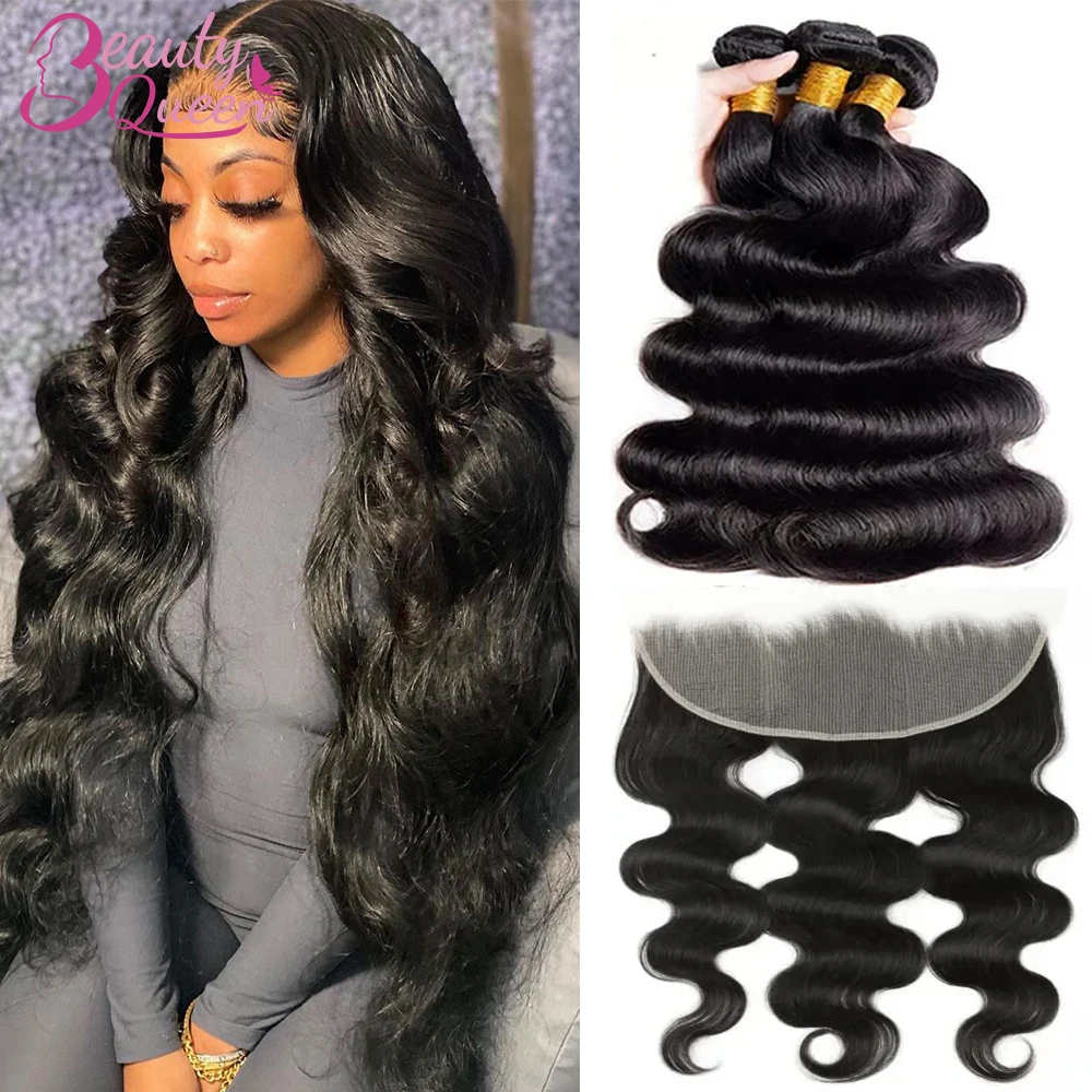 12A Body Wave Bundles With Hd Lace Frontal Virgin Hair Loose Wave 100% Human Hair Bundles With 13x4 Lace Front Remy Hair Tissage