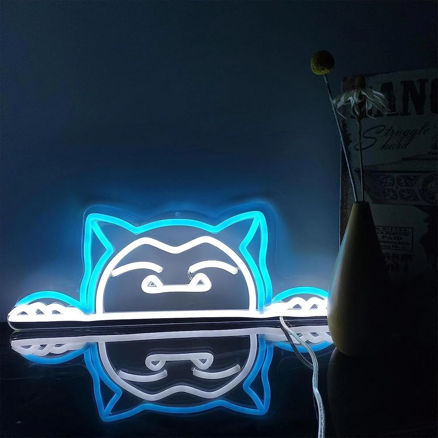 ปากการูปหัวใจอนิเมะโปเกมอนหมีแพนด้าน่ารักนำสัญญาณแสงนีออนในร่มไฟติดผนังห้องนอนเกมตกแต่งบ้านของขวัญห้องเด็ก