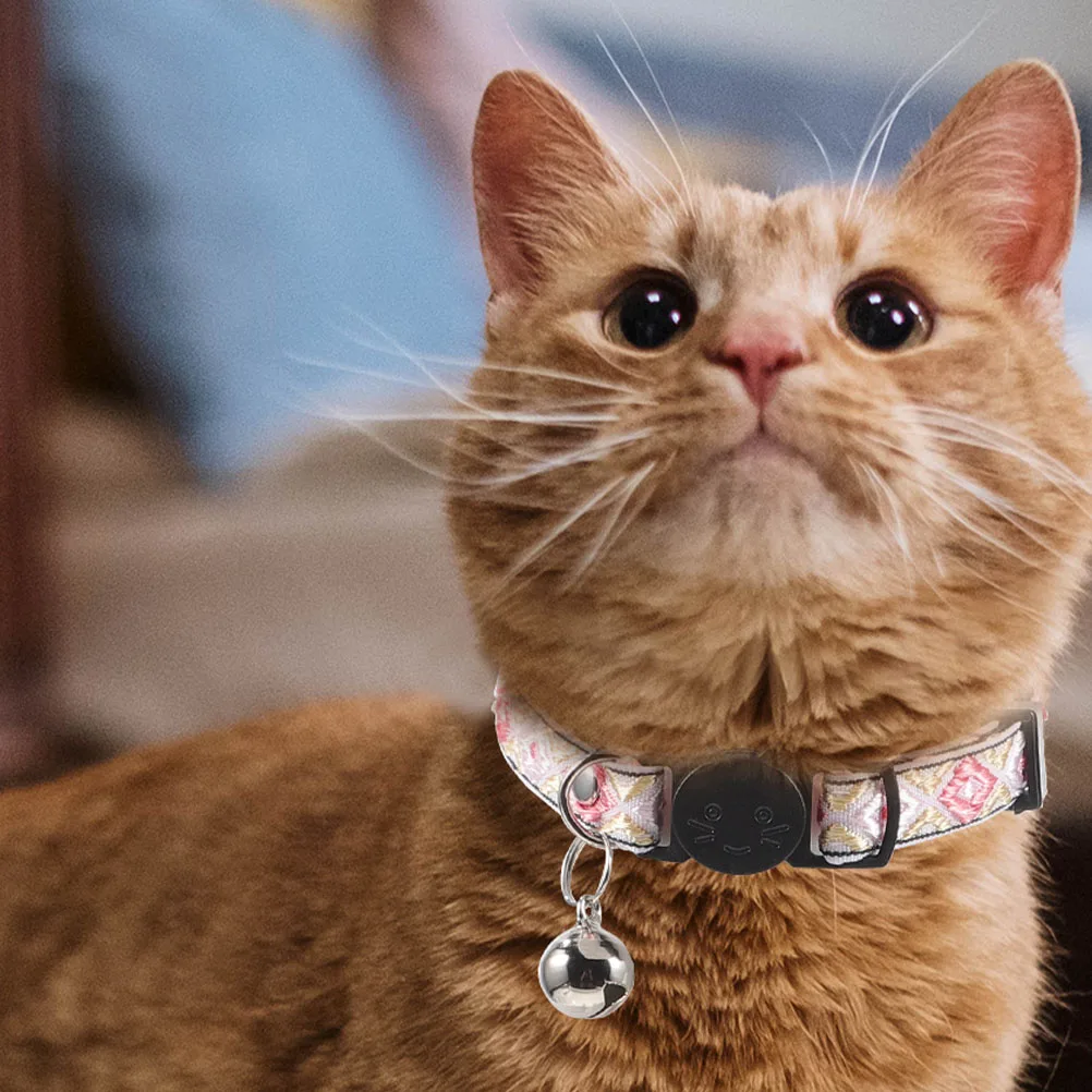 

Cat Collar Bell Pink Face Buckle Folk Style Necklace for Kitten Lightweight Breathable Daily Wear Party Christmas