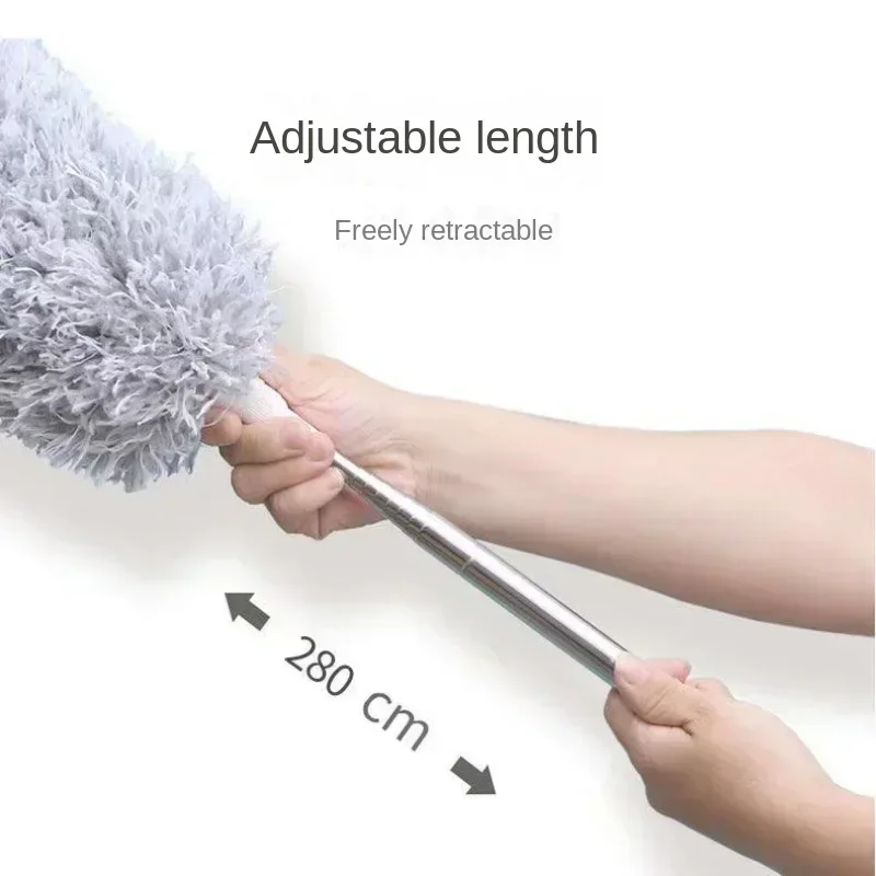 2.8m Long HandleTelescopic Cleaning Duster，Stainless Steel Bendable Brush Household Dust Cleaner Products Lengthen Roof Tool