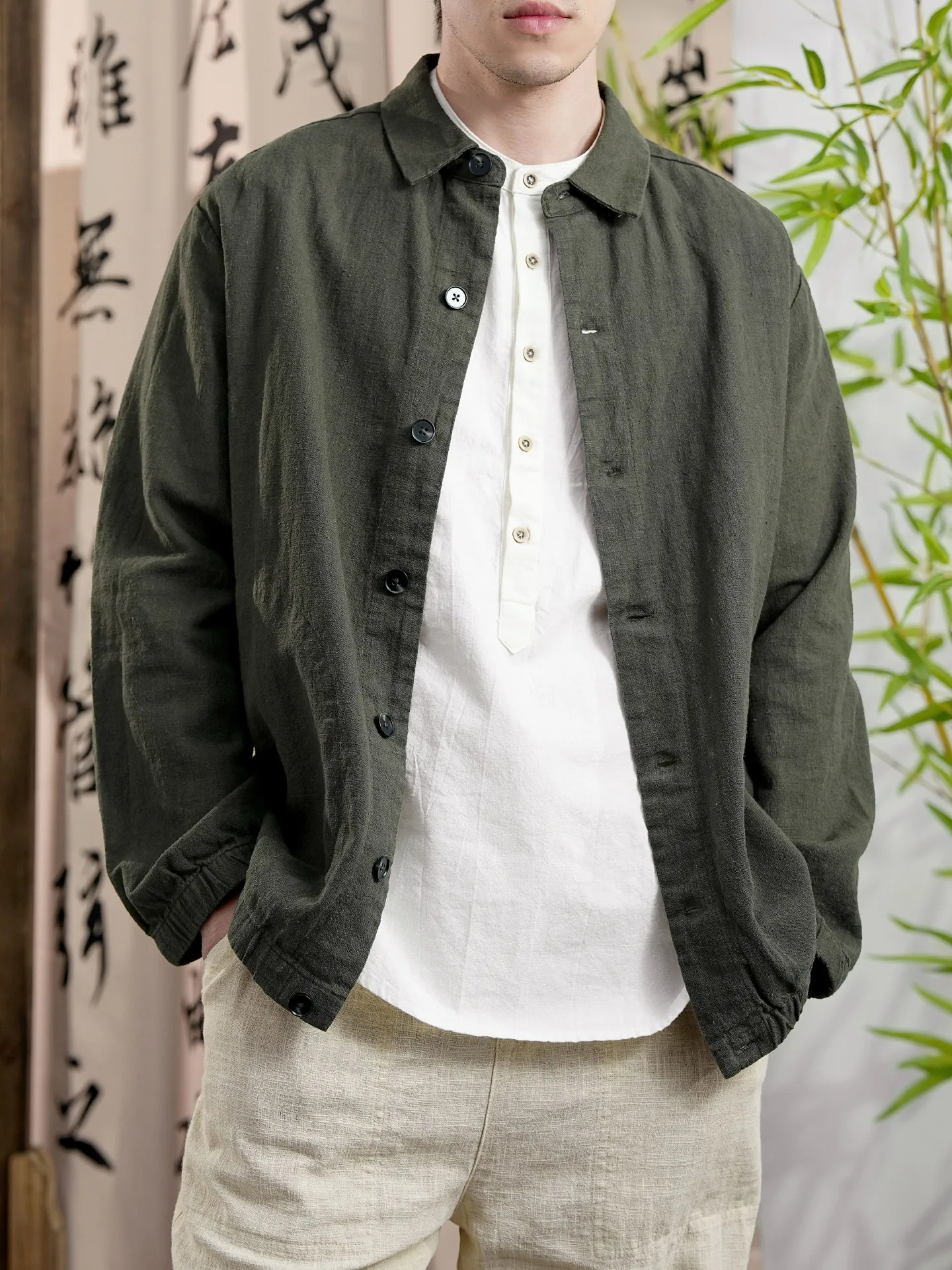 

Новая китайская мужская куртка из хлопка и льна, повседневная, с воротником, верхняя одежда для весны, дышащая, тонкая, из хлопка и льна